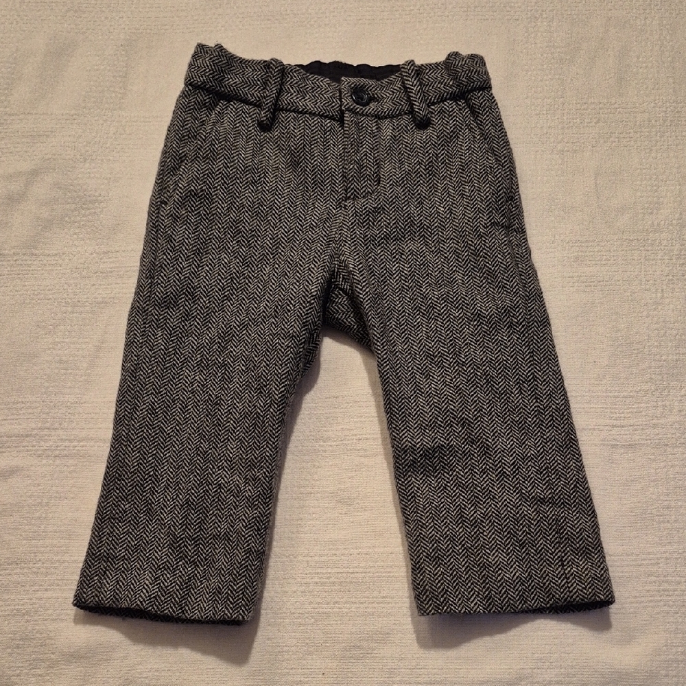 Janie and Jack boys 12 to 18 months black & white herringbone wool-blend pants